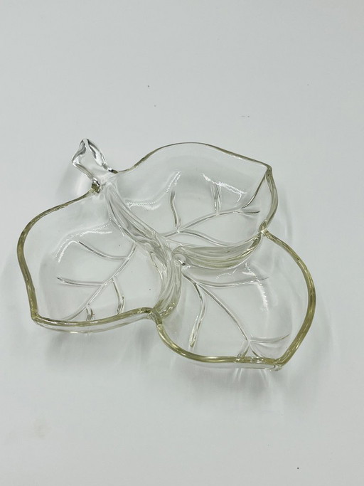 Vintage glass leaf-shaped dish