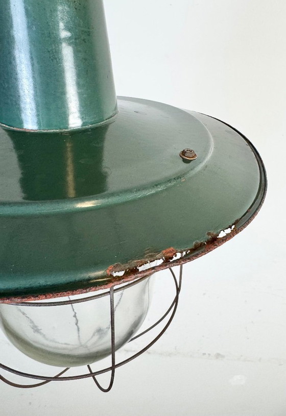 Image 1 of Industriële groene emaille kooi hanglamp, jaren 60