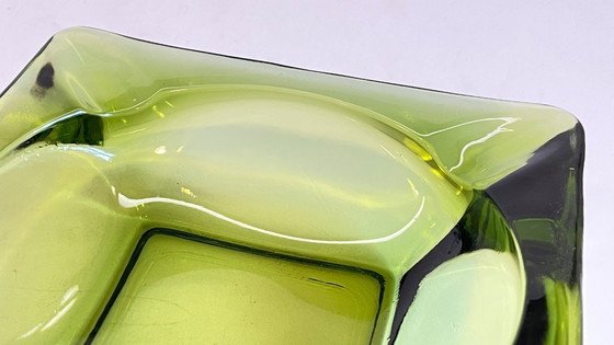 Image 1 of Geometric Glass Ashtray Vintage Green