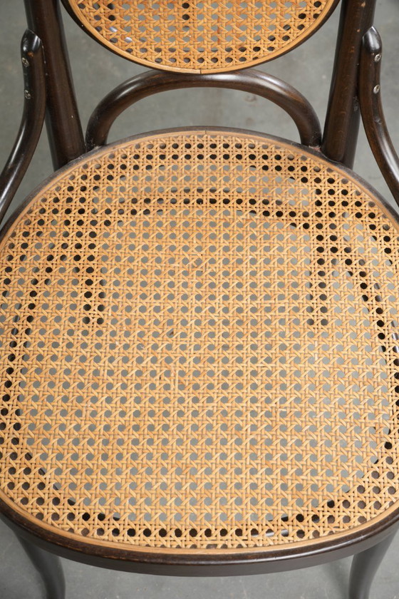 6x Original Vintage Thonet Long John Design Dining Chair / Bistro Chair With Webbing – Wood, Klassiek (photo 4 of 17)