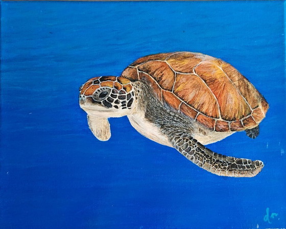 Image 1 of Handmade acrylic sea turtle painting