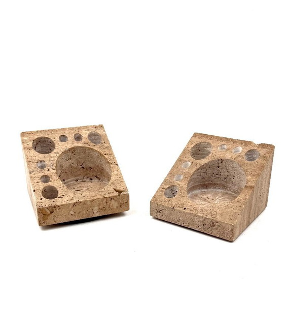 Image 1 of Enzo Mari, Set di 2 organizer da scrivania in travertino, Danese Italia 1970