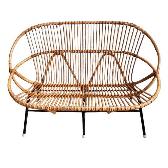 Image 1 of Vintage mid-century rattan sofa bench Rohe Noordwolde 1960s