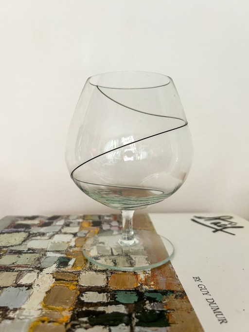 4x Kosta Boda the line black cognac glasses