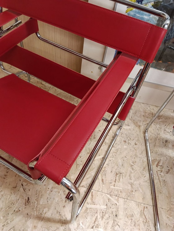Image 1 of KNOLL Studio Set van 2 WASSILY B3 fauteuils (NIEUW) in rood leer