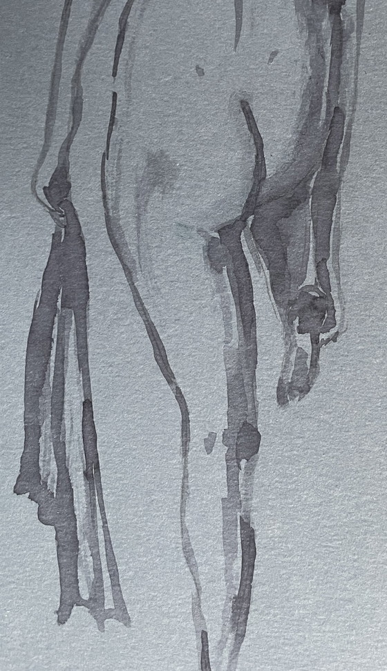 Image 1 of Ritratto femminile acquerello monocromatico su carta denim