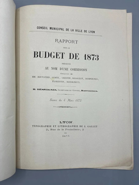 Report on the Budget of 1873 – Municipal Council of the City of Lyon – Mr. Despeignes, Rapporteur – Art Prints (photo 4 of 5)