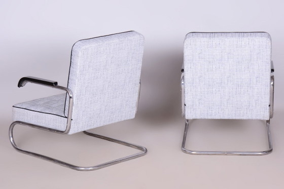 Set of Two Original Bauhaus Armchairs, by Mücke-Melder, Beech, Czech, 1930s – Textile, Wood (photo 6 of 17)