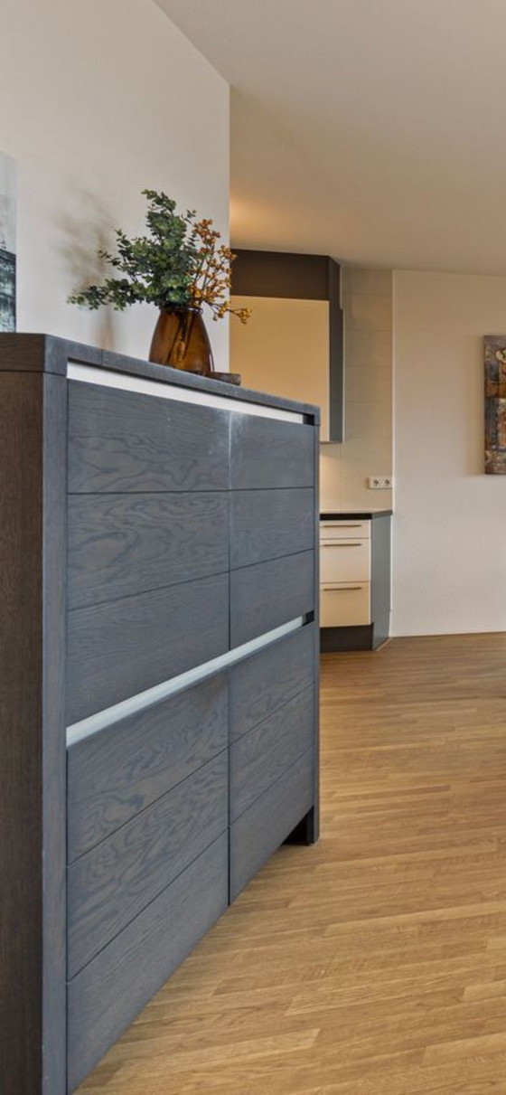 Image 1 of Armoire de rangement design Quadra P-120 - chêne massif et acier inoxydable - finition soft-touch