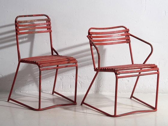 Sedie da giardino rosse antiche (c.1920). Set di 4 pezzi #37 – Wood, Iron (photo 40 of 40)