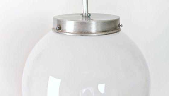 Image 1 of Vintage Opaline Glass Globe Pendant Light / Mid Century Modern Ceiling Lamp / Scandinavian Hanging Light 