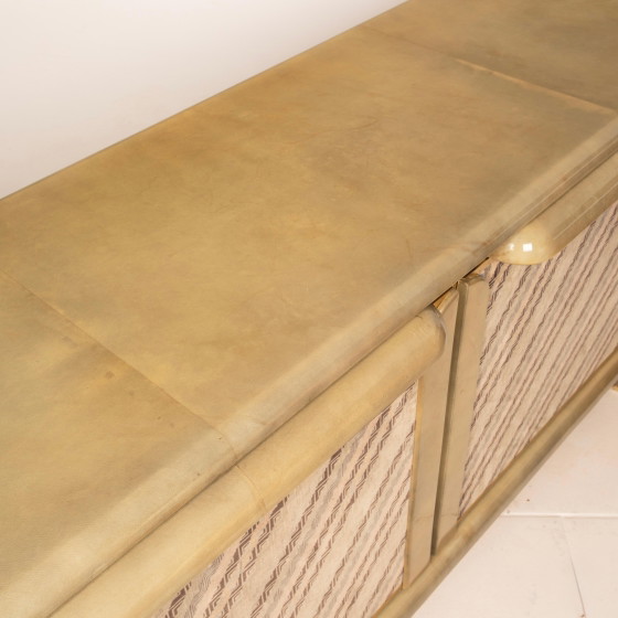 Sideboard aus Pergament und Missoni-Stoff von Angelo Mazzola für Salpol, 1980 – Martin, Wood, Metal (photo 21 of 26)