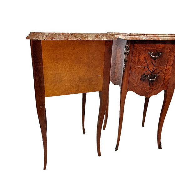 Comodini classici in stile Luigi XV francese, anni '70, Legno, Marmo, Marrone, Klassiek (foto 4 di 8)