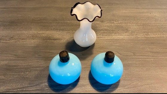 Image 1 of Antique perfume bottles with small vase, French, 1800-1900