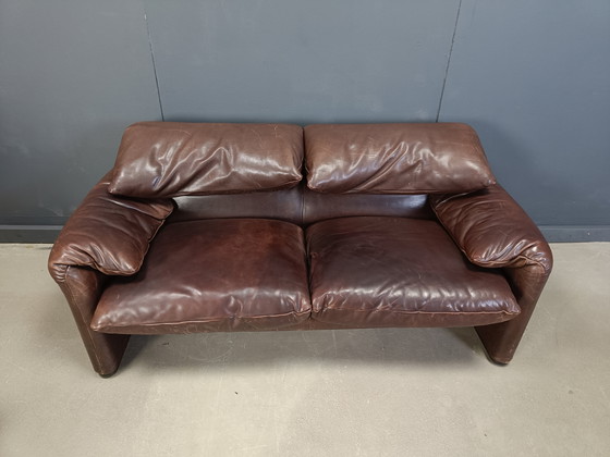 Image 1 of Vintage lederen Maralunga bankstel door Vico Magistretti voor Cassina, 1973