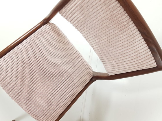 Image 1 of 4 vintage teak chairs dining table pink new upholstered