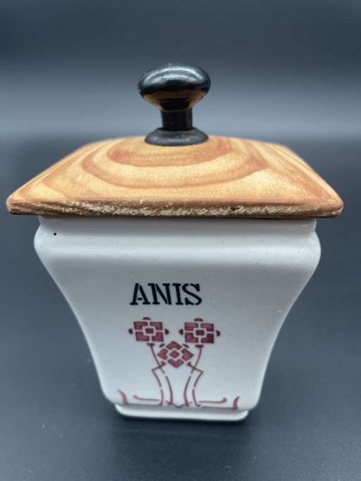 Paar antike Gewürzdosen Villeroy & Boch Wallerfangen um 1874-1909 – decoratieve objecten, Ceramic, Wood (photo 2 of 9)