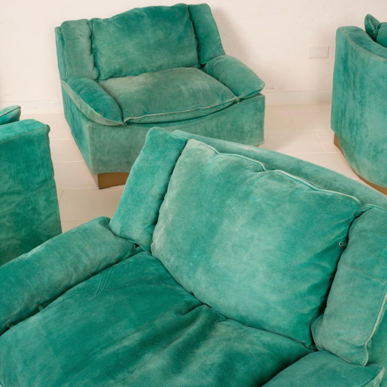 Luciano Frigerio Italiaanse Moderne Suède Fauteuils voor Frigerio Di Desio 1970 – Modulaire banken, Suede (photo 16 of 26)