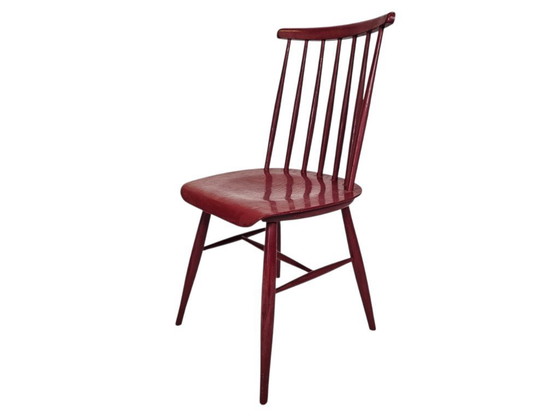 Image 1 of Vintage - Ilmari Tapiovaara stijl - bordaux rood - eetkamerstoel -Finland - 60s