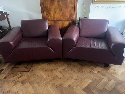 Set van Twee Leren Fauteuils - Bordeauxrood/Burgundy - Avanti