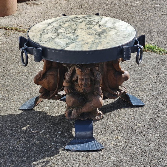 Image 1 of French Vintage Jean Maurice Rothschild - Marble Table - Forged Iron Table - Neoclassical Style- 50s