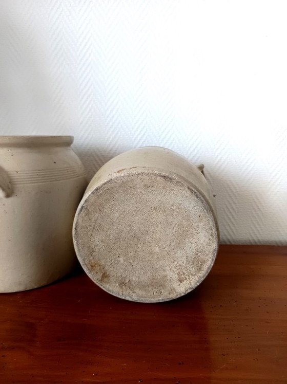 2x glasierte Steingut-Fettgefäße 1900, Dekorative Objekte, Keramik, Beige, Vintage (Foto 6 von 7)