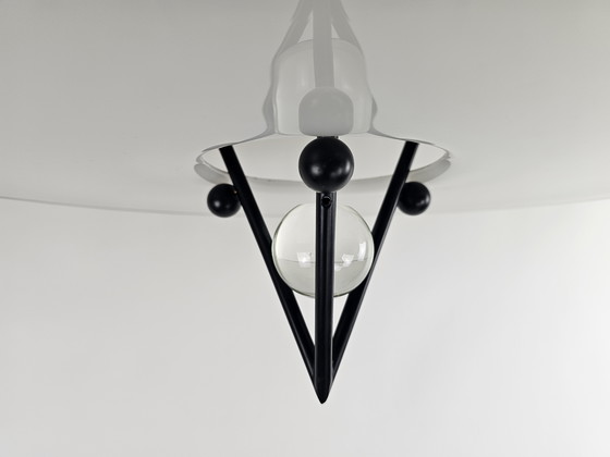 Image 1 of Suspension en verre et acier, Italie, années 80