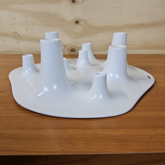 Image 1 of Bougeoir et coupe à fruits en céramique blanche, design Willem Noyons (design néerlandais)