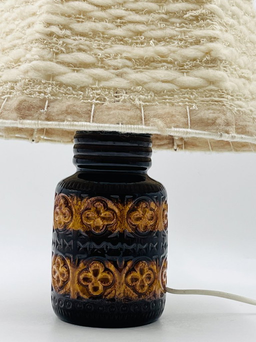 Vintage ceramic relief lamp with wool lampshade