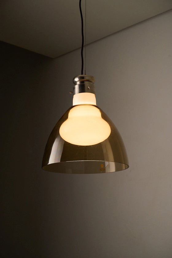 Space Age Blown Glass Pendant Lamp by Vistosi, Italy, 1970s, Ceiling lights, Aluminium (photo 3 of 10)