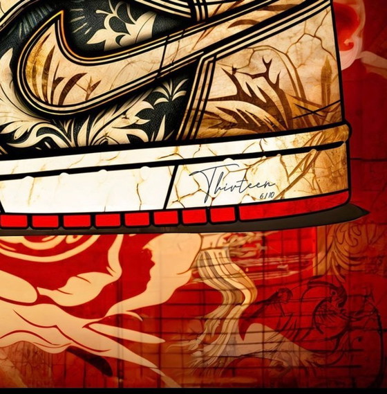 Image 1 of Thirteen: "Nike Jordan by Shepard Fairey." Hand-signed, edition 6/10. Glicee on canvas. Includes frame and hanging system.