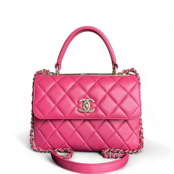 Image 1 of Borsa Chanel Trendy CC piccola - Pelle di agnello trapuntata rosa acceso con finiture dorate, serie 24