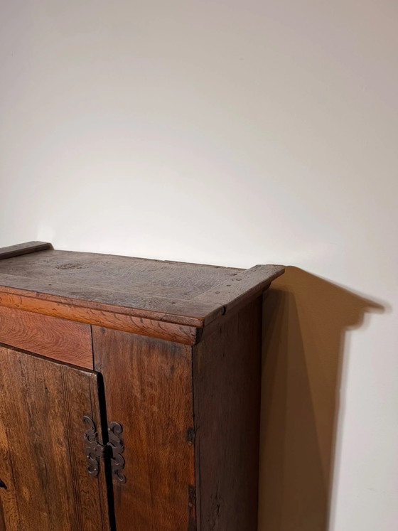 19th-Century Wooden Cabinet with Decorative Iron Hinges, 134 × 85 × 42 cm, Storage cabinet (photo 3 of 4)