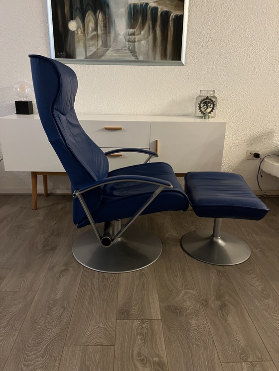 Image 1 of Poltrona relax - blu scuro - vera pelle - regolabile - girevole - design moderno - Kebe - scandinavo
