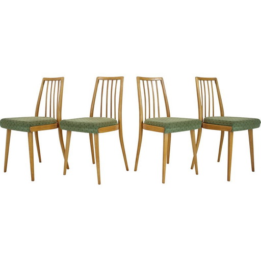 Set of vintage 4 dining chairs in wood and fabric for Ton, Czechoslovakia 1970s