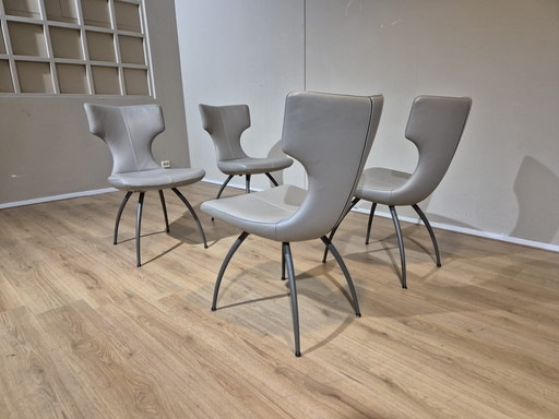 4x Leolux Callas Dining Chairs - Gray - Leather New Condition