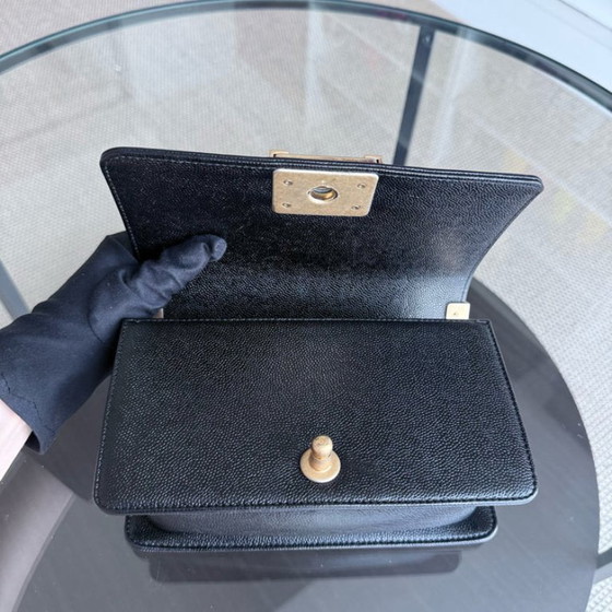 Image 1 of Chanel Boy Small - Caviar 20CM Chevron Black Gold Hardware Series 24