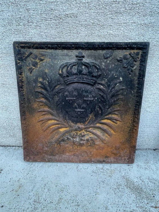 Image 1 of 19th century crown fireplace plaque
