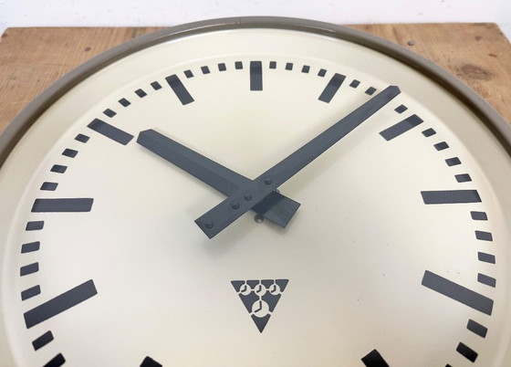 Image 1 of Grey Industrial Factory Wall Clock from Pragotron, 1960s