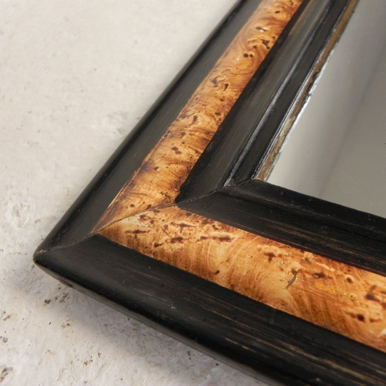 Louis Philippe mirror in faux burr walnut frame, 1917, Wood, Glass, Black, Klassiek (photo 6 of 9)