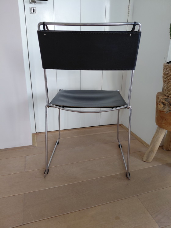 Vintage Italiaans design stoelen van Giandomenico Belotti in leer en chroom – Eetkamerstoelen, Leather, Metal (photo 3 of 5)
