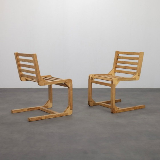 Rare Pair of Postmodern Constructivist Chairs, Netherlands, 1980s – Armchairs, Wood (photo 2 of 10)