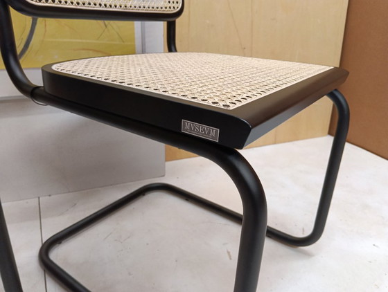 Image 1 of ALIVARMVSEVM 104. SET of 2 CESCA B32 Chairs (NEW) in Black Frame Limited Edition 