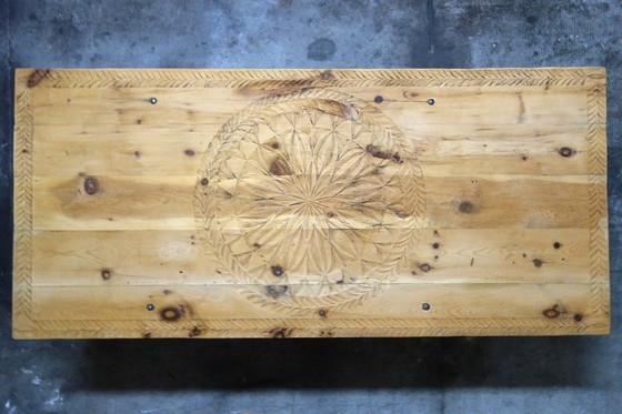 Image 1 of Large carved sled coffee table 19th century folk art, France