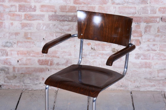 Set of 2 Restored Bauhaus Chairs, by Stam and Slezak, chrome, Czech, 1930s – Armchairs, Metal, Wood (photo 5 of 10)