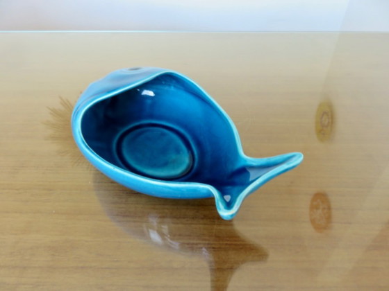 Image 1 of Blauwe crackle-ware "vis" zak netjes, Charolles, Frankrijk, 1960