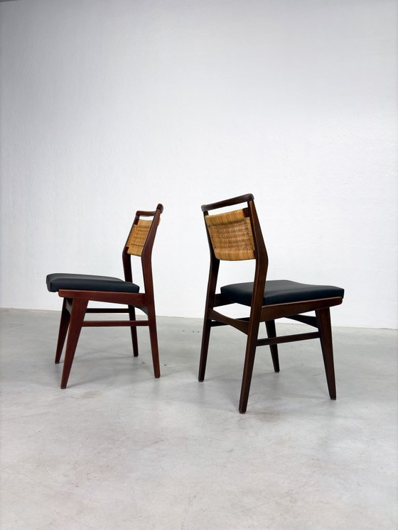 Image 1 of Mid-century Eetkamerstoelen met Rieten Rugleuning