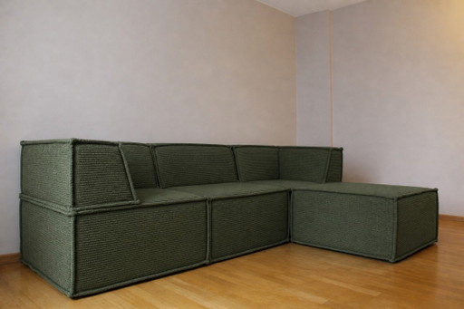 Modulaire bank, design uit het midden van de vorige eeuw, fluweel, koord
