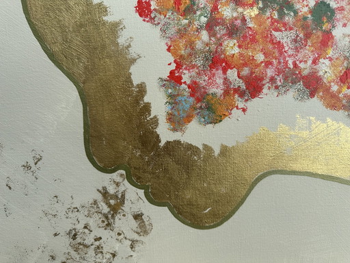 2 faces, acrylic on linen and 23 3/4 carat gold leaf
