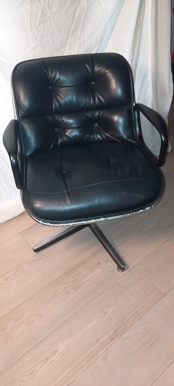 Image 1 of Poltrona direzionale Knoll Pollock vintage anni '70 – pelle nera, base a 4 stelle
